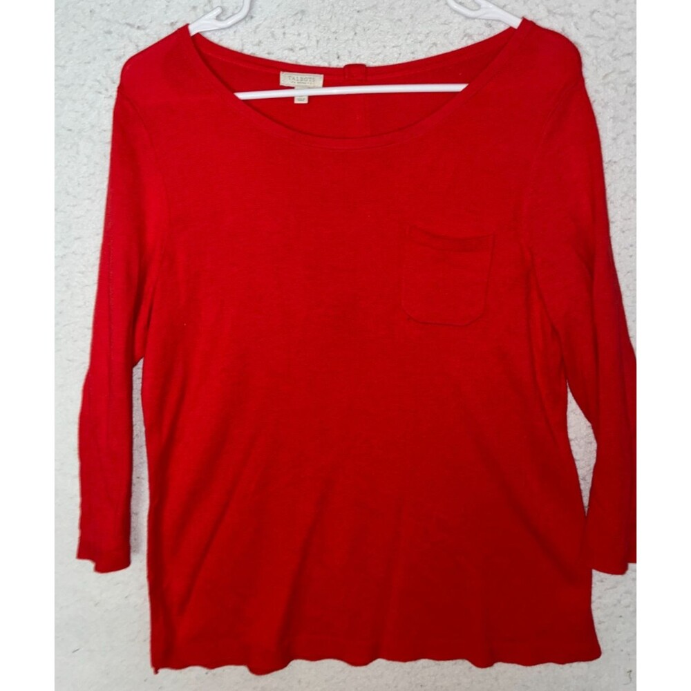 Talbots Petites 1/4 Sleeve Orange Top Size SP Cotton Rayon Knit Sweater Pocket